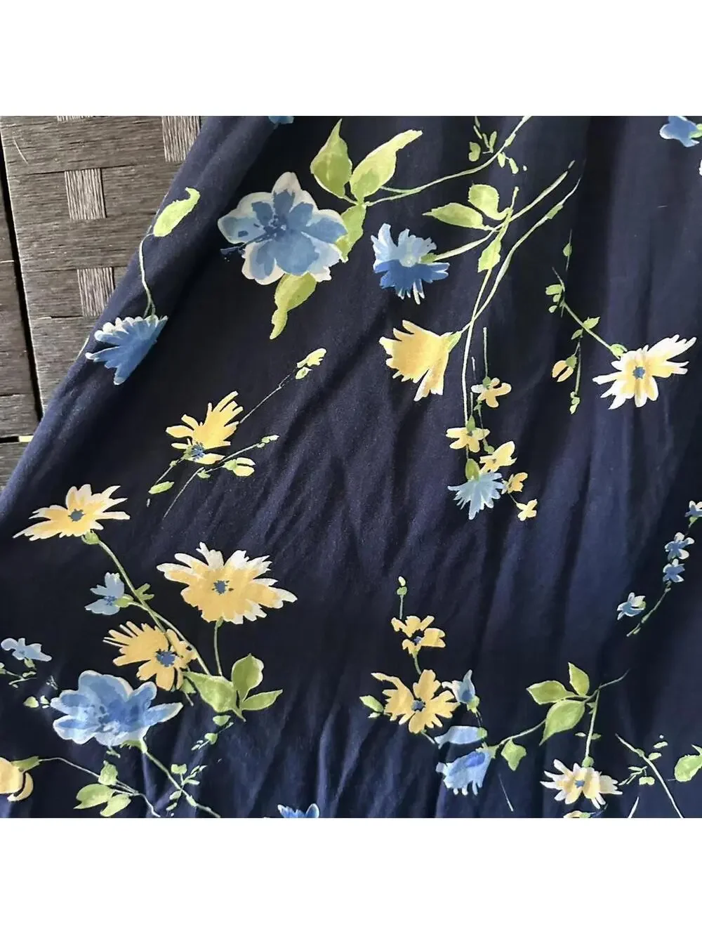 Nikki Brand Floral Midi Skirt - Navy Blue with Yellow & Blue Flowers - Size XL